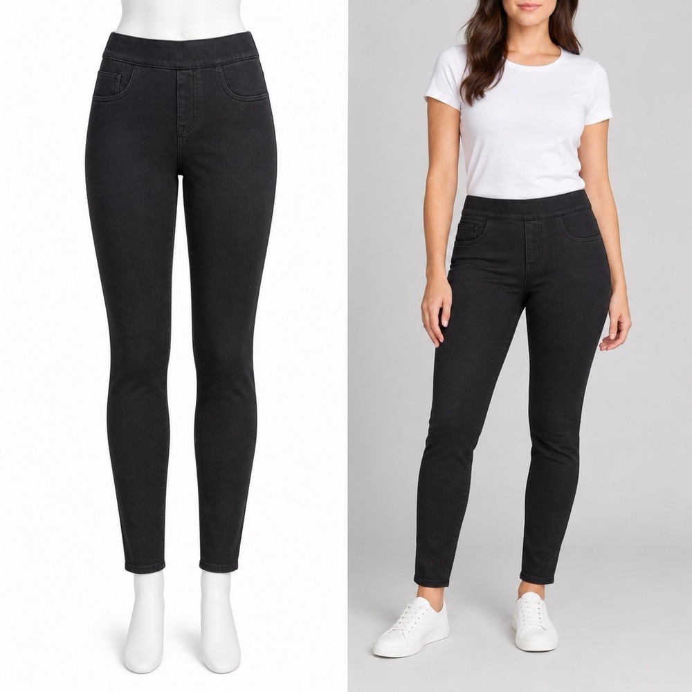 SPANX Jean-ish Ankle Leggings Women Medium Black Pull-On Tummy Control Sleek